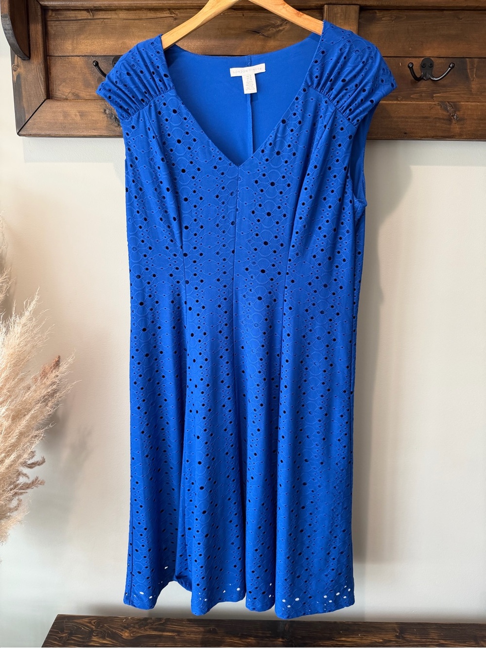 London Times Royal Blue Eyelet V‑Neck Dress